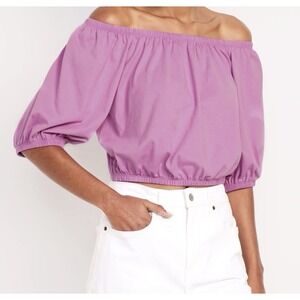 Old Navy Women's Sz L Lilac Purple Off Shoulder Cotton Peasant Cropped Top NWT